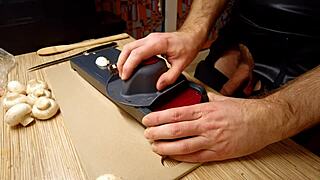 Sexy gay chef cooking NAKED, playing with toys in kitchen solo!