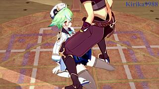 Ever seen Sucrose, Hu Tao, and Aether in wild Genshin Impact hentai action?