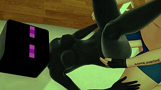 Girlfriend dresses as Enderman for bedtime hentai play in 3D Minecraft