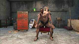 exploring the throne in fallout 4 with brunette characters in 3d cartoon style