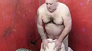 muscular bodybuilder shares warm milk with stepdaughter in belly-focused scene