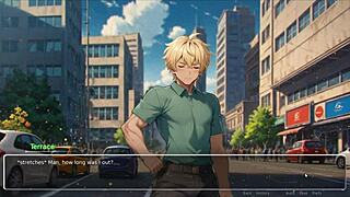 Horny girlfriend rips his shirt off in romance hentai game