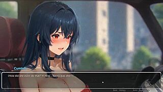 Horny girlfriend rips his shirt off in romance hentai game