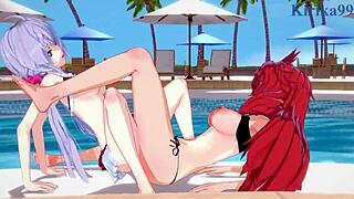 Watch Kanade Am and Chris Yukine engage in intense lesbian play with Tsubasa Kazanari?