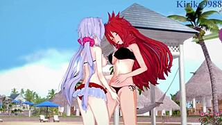 Watch Kanade Am and Chris Yukine engage in intense lesbian play with Tsubasa Kazanari?