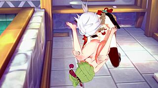 GENSHIN IMPACT HENTAI - KAZUHA X KUKI SHINOBU HARDSEX WITH CUM AND BLOWJOB IN COSTUMES