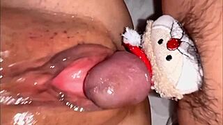 Shaved couple fucks Santa's cock in close-up wet scene