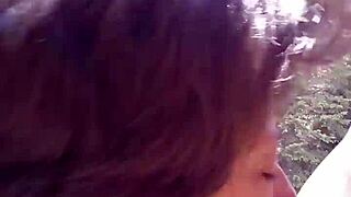 Petite Latina sucks and swallows cum on big cock