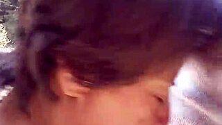 Petite Latina sucks and swallows cum on big cock