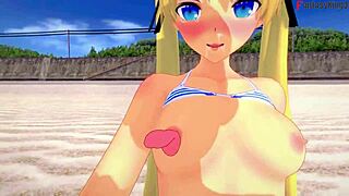 Marie Rose bikini fucking on beach in 4 DOA full fantasy cartoon