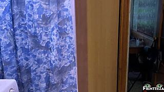 Young stepson spies on stepmom and enjoys taboo action