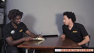 I suck the security officer's big cock then he fucks me.