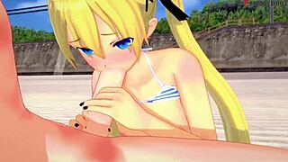 Marie Rose bikini fucking on beach in 4 DOA full fantasy cartoon