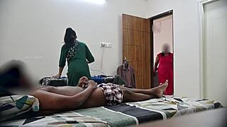 Two Indian maids catch a glimpse of a hard cock