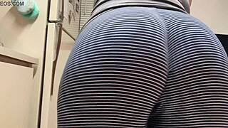 Mom’s big ass exposed in the kitchen
