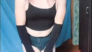 Sissy crossdresser's big ass bouncing in wet lingerie