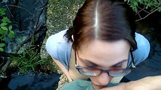 Public Blowjob by Teen Babe During Walk in Woods