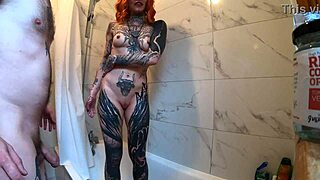 Steamy bath time with an alternative tattooed Latina beauty Xio Xander