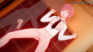 Miss Makima's Subtle Moans During Intense Penetration in 3D Hentai. Close-Up of Her Pussy and Tits.