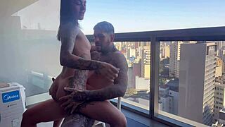 My sister-in-law surprised me with a visit in panties on the hotel balcony, looking sensual.