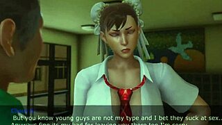 chun-li as a schoolgirl in anime, rocking big tits in 3d action