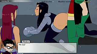 Jinx, Starfire, and Blackfire in a hot scene from 18titans part 28