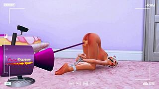 Perverted stepdaughter deep throats in front of camera for her stepfather in Sims Me hentai animation.