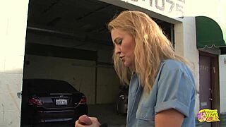 two girls enjoying an outdoor picnic in front of the garage with kissing and softcore fun