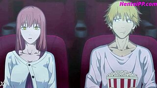 Stepsister gives a quick blowjob at the cinema during an anime porn movie marathon