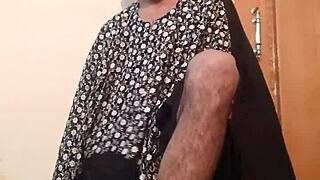 Gay masturbation in wife’s silk gown