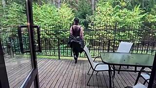 Stepmom arrives at stepson's party for rough blowjob, anal, and facial.