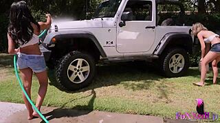 Jenna foxx and shy love finger their pussies in jeep