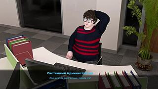 3D animated game with anime babes and big tits in a fashion business-themed level