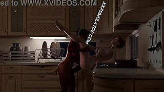 Hot and steamy 3D animation of horny futanari in action with a MILF in the kitchen