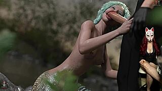 Mermaid blowjob in a hot hentai video