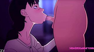 Horny brunette dominates young boy in intense hentai scene