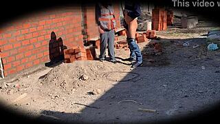 Engineer Nataly in doggystyle action on construction site security cam 😈