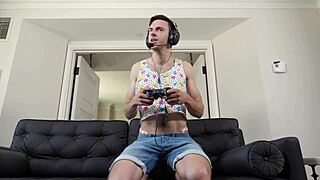 Gay video with a hot gamer and a big dick cock fuck