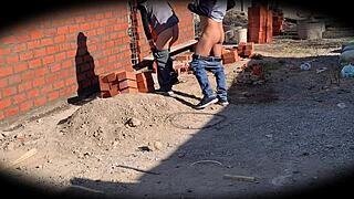 Engineer Nataly in doggystyle action on construction site security cam 😈