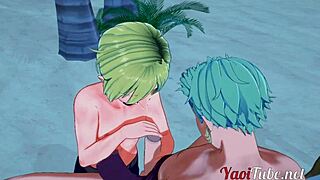 Zoro and Sanji gay handjob on beach