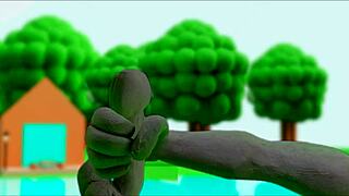 Claymation masturbation scene, hentai cartoon anime style.