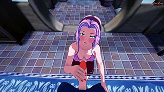 Sakura swallows cum then gets pov doggystyle fucked against the wall in naruto hentai