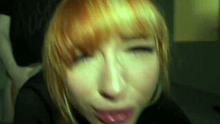 taking turns on busty redhead - she drained their balls