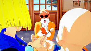 See through master roshi gives a 3.3d blowjob