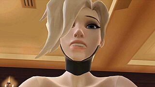 Waifu sex simulator mercy fucks blonde pussy in 3d anime hentai game with big ass