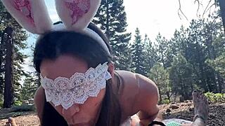 Beautiful amateur couple having sex in the woods