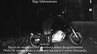 Naughty Milf Flashes on Street While Cuckold Voyeur Films the Thrill