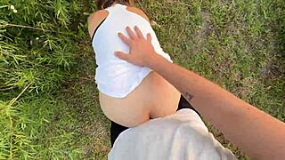 Caught Outdoors with Big Tits Fucking and Sucking Monster Cock. Park Scene Intensifies.