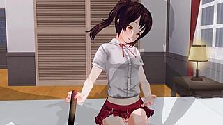 in this uncensored anime, the imouto torments her brother's anal while giving an edging handjob.