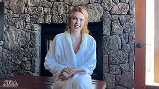 slutty redhead bridesmaid locked out of hotel room with tattooed blue-eyed charm